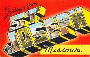 St Joseph Missouri Large Letter Linen Antique Postcard J48776