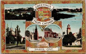 Paris Ontario ON Grand River Street Patriotic Multiview 1927 Postcard H54 *as is