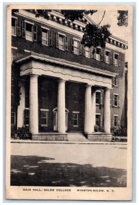 View Of Main Hall Salem College Winston-Salem North Carolina NC Vintage Postcard