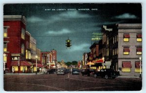 WOOSTER, California CA ~ Night LIBERTY STREET Scene looking East 1940s Postcard