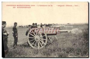 Postcard Old Army Maneuvers 1909 L & # 39artillerie in Bourbonnais Canon