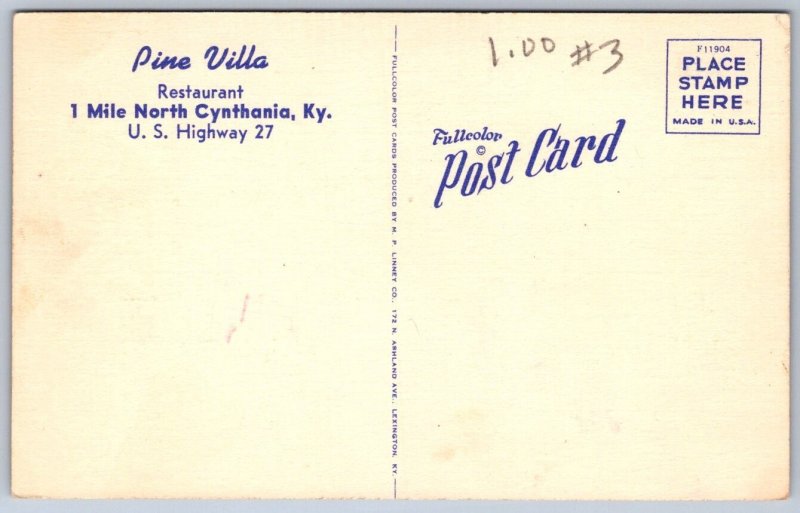 K46/ Cynthania Kentucky Postcard Linen Pine Villa Gas Station Restaurant 55