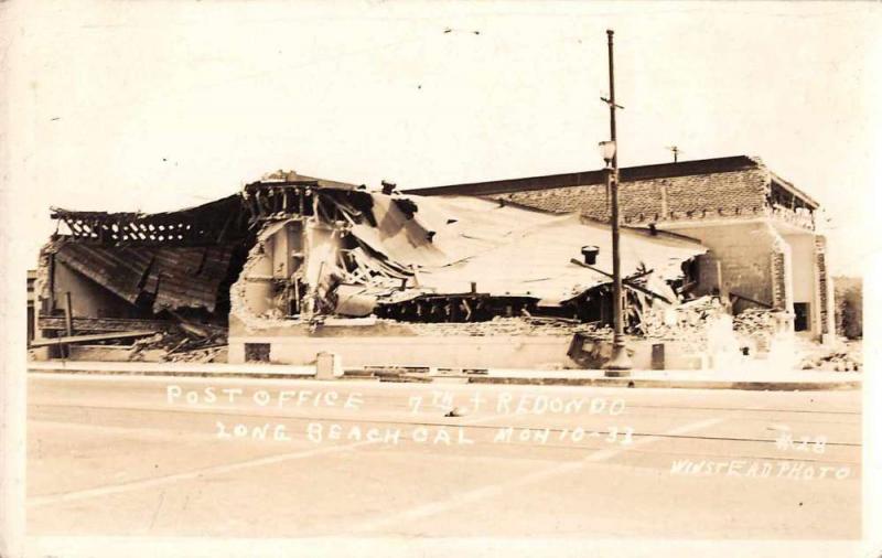 Long Beach California Post Office Ruins Disaster Real Photo Postcard J59508