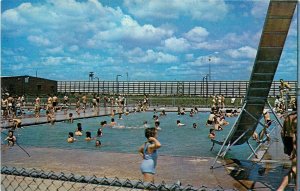 Postcard 1950s Texas Wichita Kddieland  Swimming Pool people McGrew KS24-2326