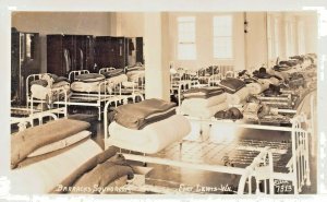 FORT LEWIS WA~BARRACKS-BUILDING + SQUADROOM--LOT OF 2 ELLIS REAL PHOTO POSTCARDS