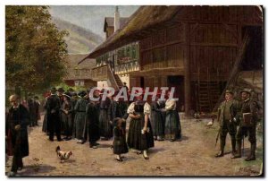 Postcard Old Nach der Kirche Folklore Costume Switzerland