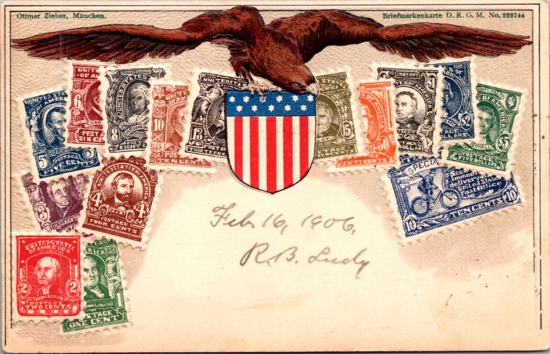 Postcard Stamps United States of America Bald Eagle Patriotic Shield