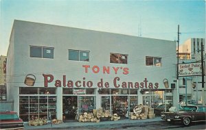 Postcard Mexico Nogales Tony's Basket Palace 1940s Traveline automobiles 23-4405