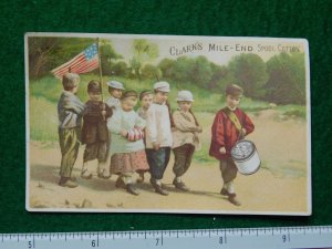 1870s-80s Clark's Mile-End Drummer Boy & Kids w US Flag Victorian Trade Card F29