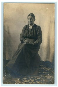 1907 Victorian Grandma Woman in Dress Newburg Pennsylvania RPPC Photo Postcard 