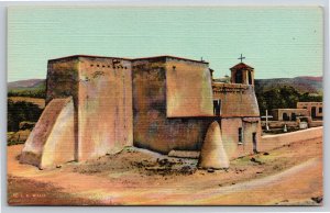 The Plaza~Ranchos De Taos NM~San Francisco de Asis Mission Church~Vtg Linen PC