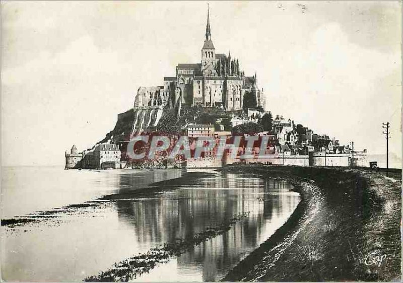 Modern Postcard Mont St Michel View from the breakwater by high tide