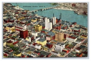 Aerial View Skyline and River Toledo Ohio OH UNP LInen Postcard R27