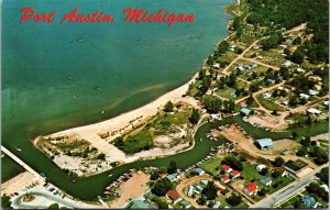 Vtg Port Austin Michigan MI Air View Town Village 1960s Chrome View Postcard