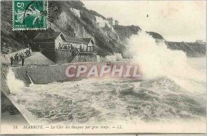 Old Postcard Biarritz La Cote des Basques in heavy weather