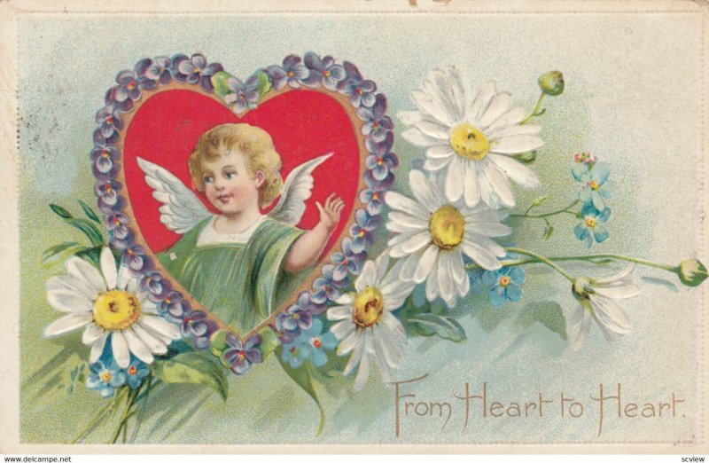 VALENTINE'S DAY, PU-1929; From Heart To Heart, Angel Inside A Heart Surroun...