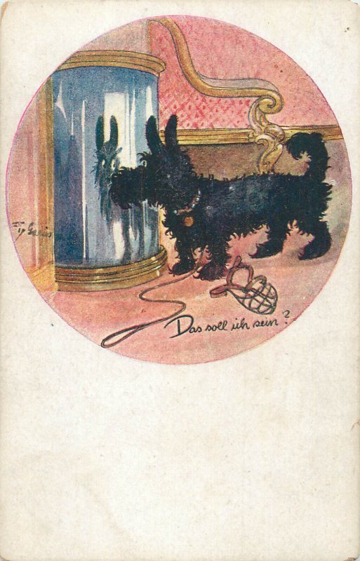 Unit of 2 artist postcards comic dogs caricatures German humor