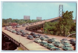 c1950's Motor Traffic Ambassador Bridge Cars Windsor Ontario Canada Postcard
