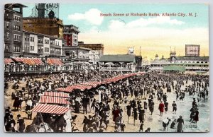 1916 Beach Scene At Richards Baths Atlantic City New Jersey NJ Posted Postcard