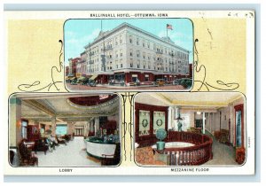 1940 Lobby Mezzanine Floor Ballingall Hotel, Ottumwa Iowa IA Vintage Postcard