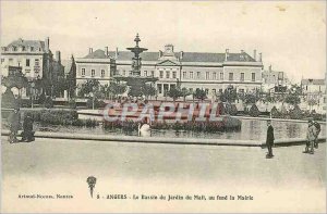 Old Postcard Mail Angers Garden Basin City Hall in background