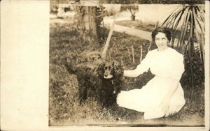 Young Woman & Dog English Springer Spaniel? C1910 Real Photo Postcard