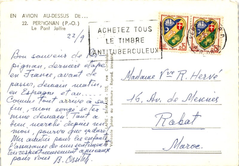 Pont Joffre, Perpignan, France, La Pie airline, Algiers, B Postcard