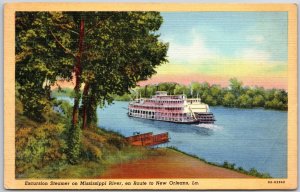 New Orleans Louisiana, Excursion Steamer on Mississippi River, Vintage Postcard