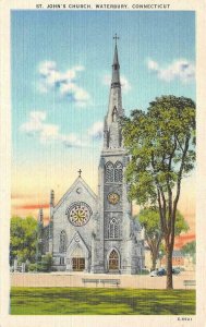 WATERBURY, CT Connecticut   ST JOHN'S CHURCH   c1940's Linen Postcard