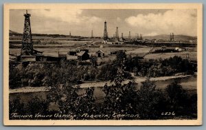 Postcard Turner Valley Oil Fields Alberta c1940s View Of Oil Wells Towers Field