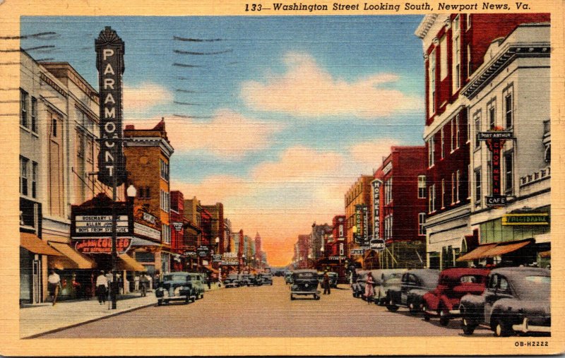 Virginia Newport News Washington Street Looking South 1944 Curteich