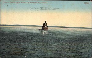 Long Island New York NY Fishers Island Sound Lighthouse c1910 Vintage Postcard