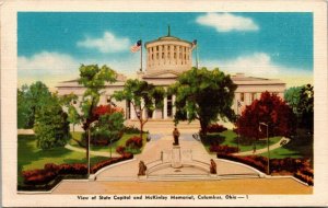 Vtg Columbus Ohio OH State Capitol and McKinley Memorial 1930s Linen Postcard