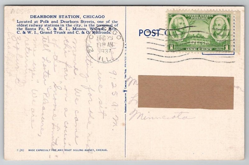 Chicago IL Dearborn Station Postcard E26