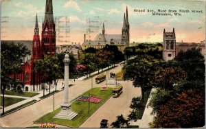 Vtg 1910s Grand Ave West from Ninth Street Milwaukee Wisconsin WI Postcard