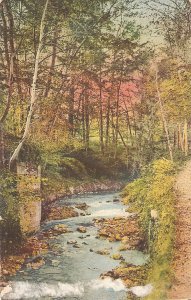 Beautiful view.  Mountain stream Old vintage Swiss postcard