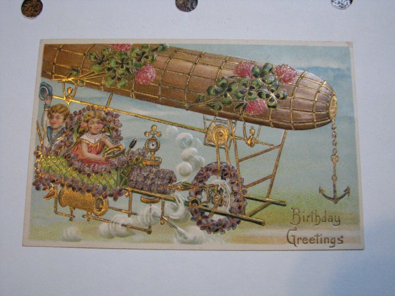 Postcard Airship Dirigible Birthday Greetings Boy Girl Series 175