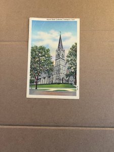 VINT 1958 LINEN USED POSTCARD - SACRED HEART CATHEDRAL, DAVENPORT, IOWA -CREASED