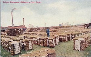 Oklahoma City OK Cotton Compress Man Standing on Cotton Unused Postcard G27