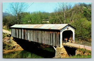 People Entering the Cow Run Covered Bridge in Ohio VINTAGE Postcard 0047