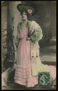 1908 NPG tinted real photo postcard of fashionable woman