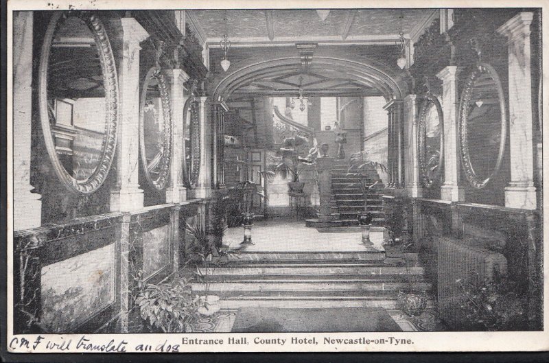 County Durham Postcard - Entrance Hall, County Hotel, Newcastle-On-Tyne  A7413