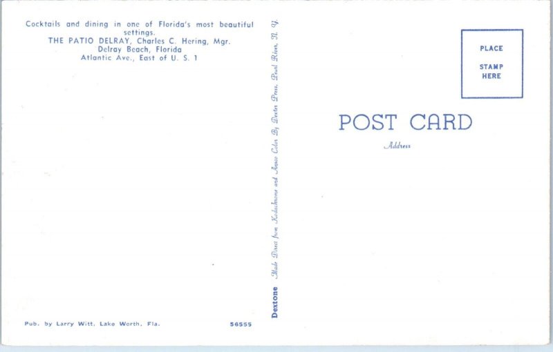 1950s The Patio Delray Restaurant Cocktail Lounge Delray Beach FL Postcard
