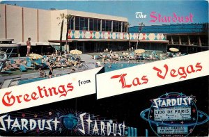 Postcard 1960 Las Vegas Nevada Stardust Hotel Swimming Pool Marquee NV24-2936