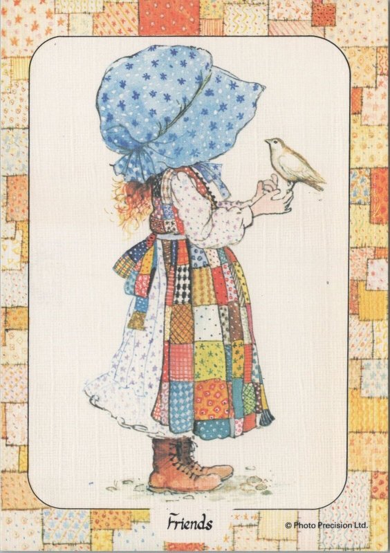 Children's Art Postcard - Friends - Playmates - Girl Holding a Bird RR17362