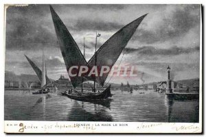 Old Postcard Geneve La Rade The Boat Evening