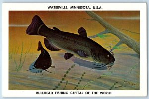 Waterville Minnesota MN Postcard Bullhead Fishing Capital World Portrait c1960