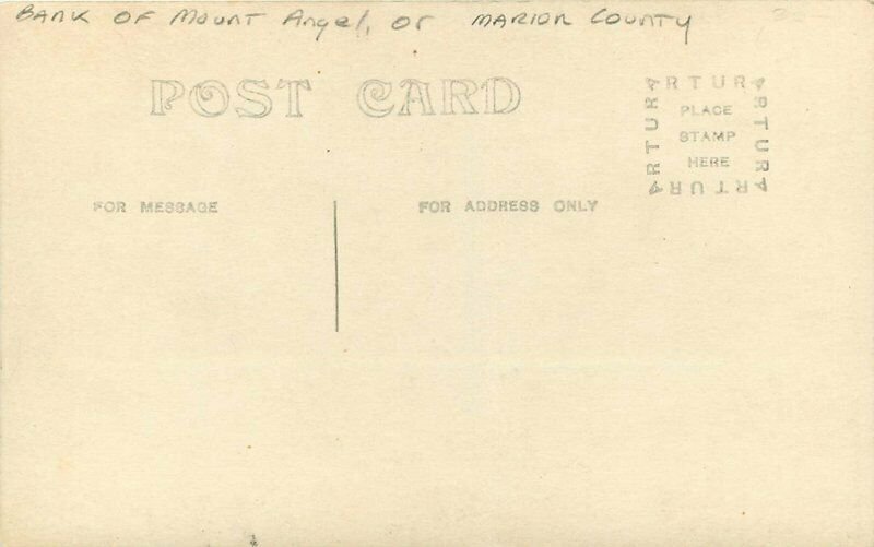 c1910 Bank Of Mount Angel Marion Oregon RPPC Photo Postcard