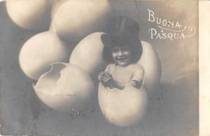 Buona Pasqua or Happy Easter little girl in egg top hat real photo pc Z15824 