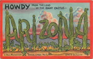 Postcard USA Reg Manning travel card Howdy from the Land of giant Cactus Arizona